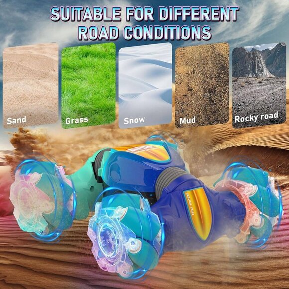 Gesture Sensor RC Stunt Car – 4WD Off-Road Vehicle with Lights & Music (Blue) - Picture 6 of 8